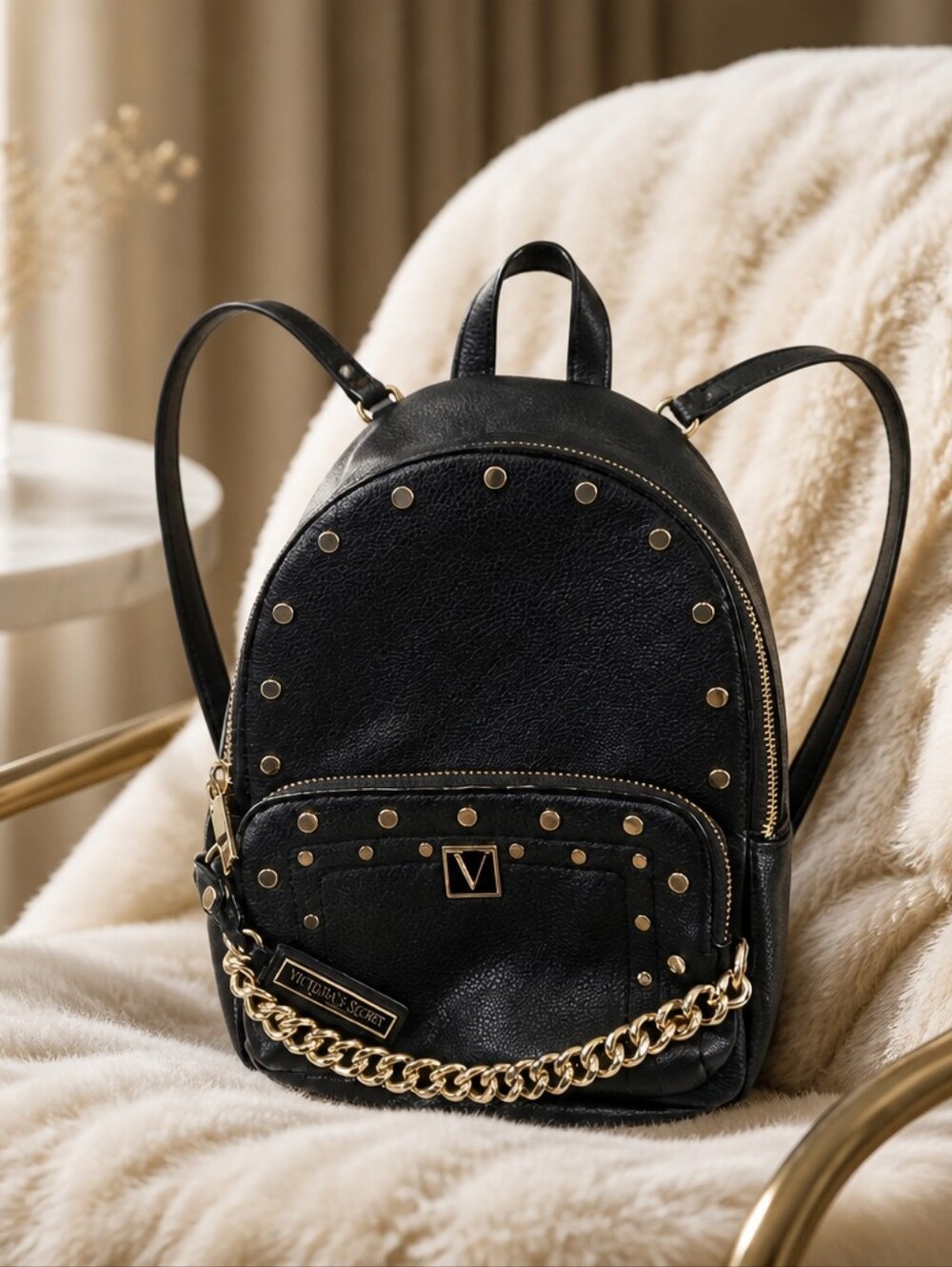 Victoria Secret Studded Black Mini Backpack